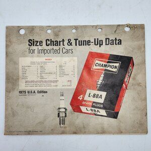 Champion 1975 Import Car Spark Plug Size Chart & Tune-Up Data Sheet Booklet